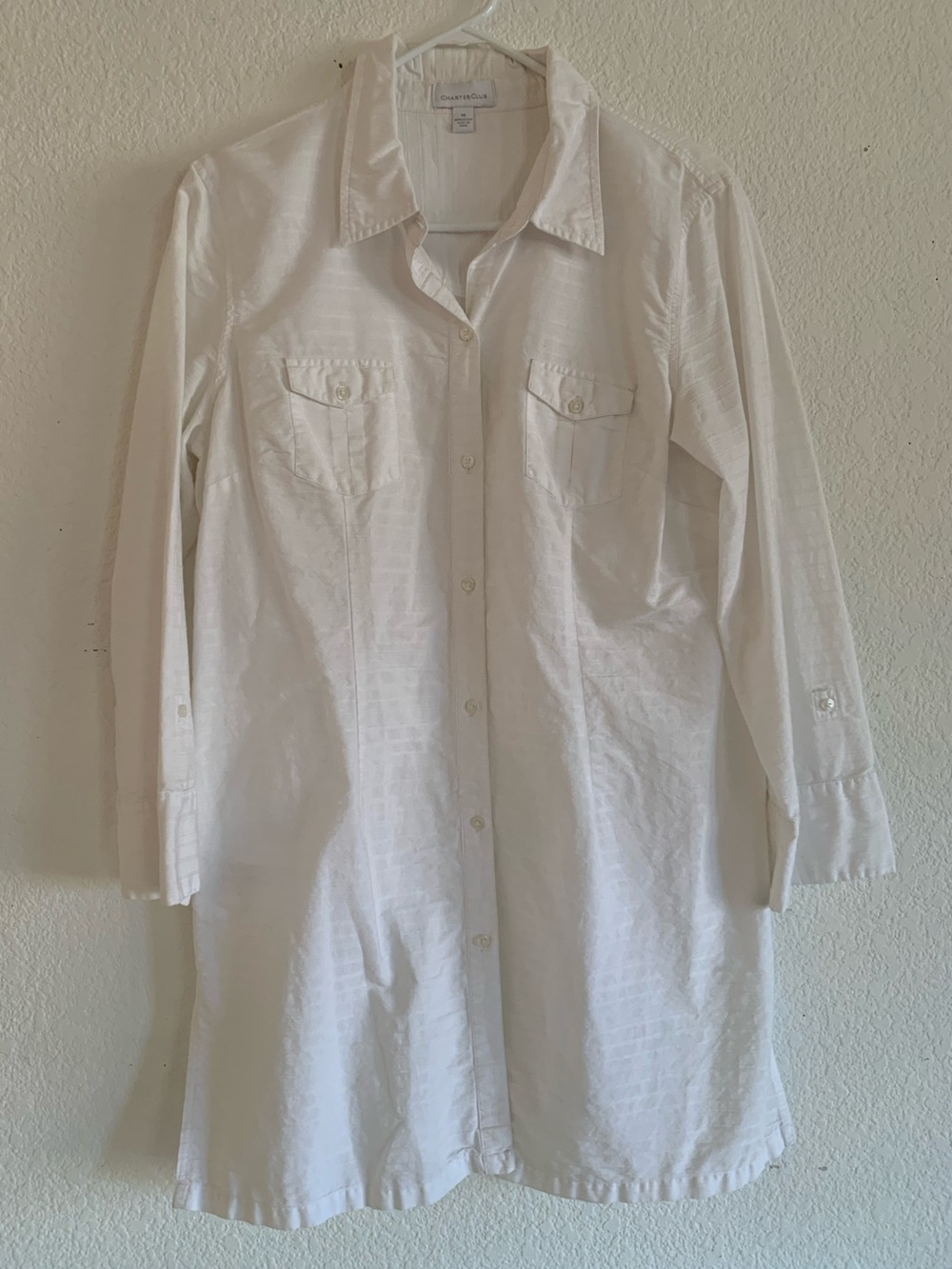 Charter Club White Long Sleeve Button-Down Shirt